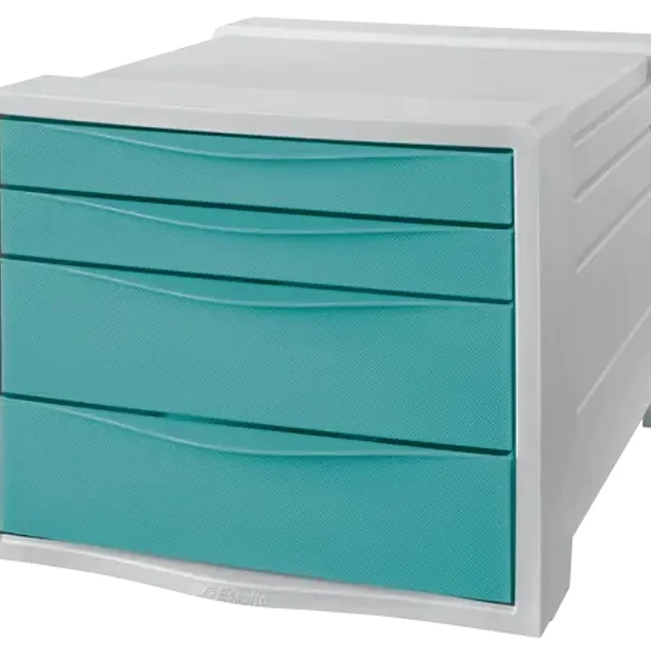 Esselte Colour'Breeze Buc de 4 Cajones - 2 Medidas de Cajon - Deslizamiento Suave - Base con Goma Antideslizante - Color Gris/Azul 1