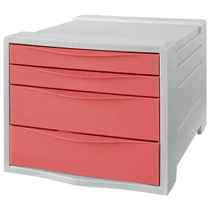 Esselte Colour'Breeze Buc de 4 Cajones - 2 Medidas de Cajon - Deslizamiento Suave - Base con Goma Antideslizante - Color Gris/Coral