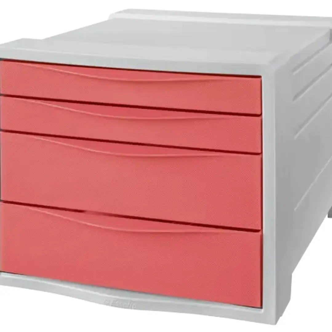 Esselte Colour'Breeze Buc de 4 Cajones - 2 Medidas de Cajon - Deslizamiento Suave - Base con Goma Antideslizante - Color Gris/Coral 1