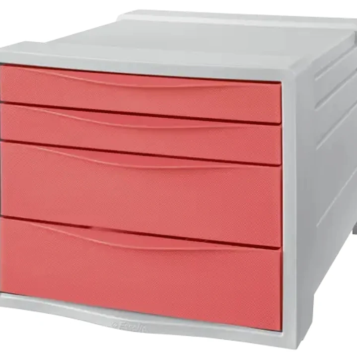 Esselte Colour'Breeze Buc de 4 Cajones - 2 Medidas de Cajon - Deslizamiento Suave - Base con Goma Antideslizante - Color Gris/Coral 1