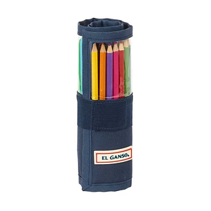 Safta el Ganso Eclipse Plumier Enrollable - 27 Piezas - Cierre con Velcro - Bolsillo con Cremallera - Goma - Lapiz - Boligrafos - Sacapuntas - 10 Rotu