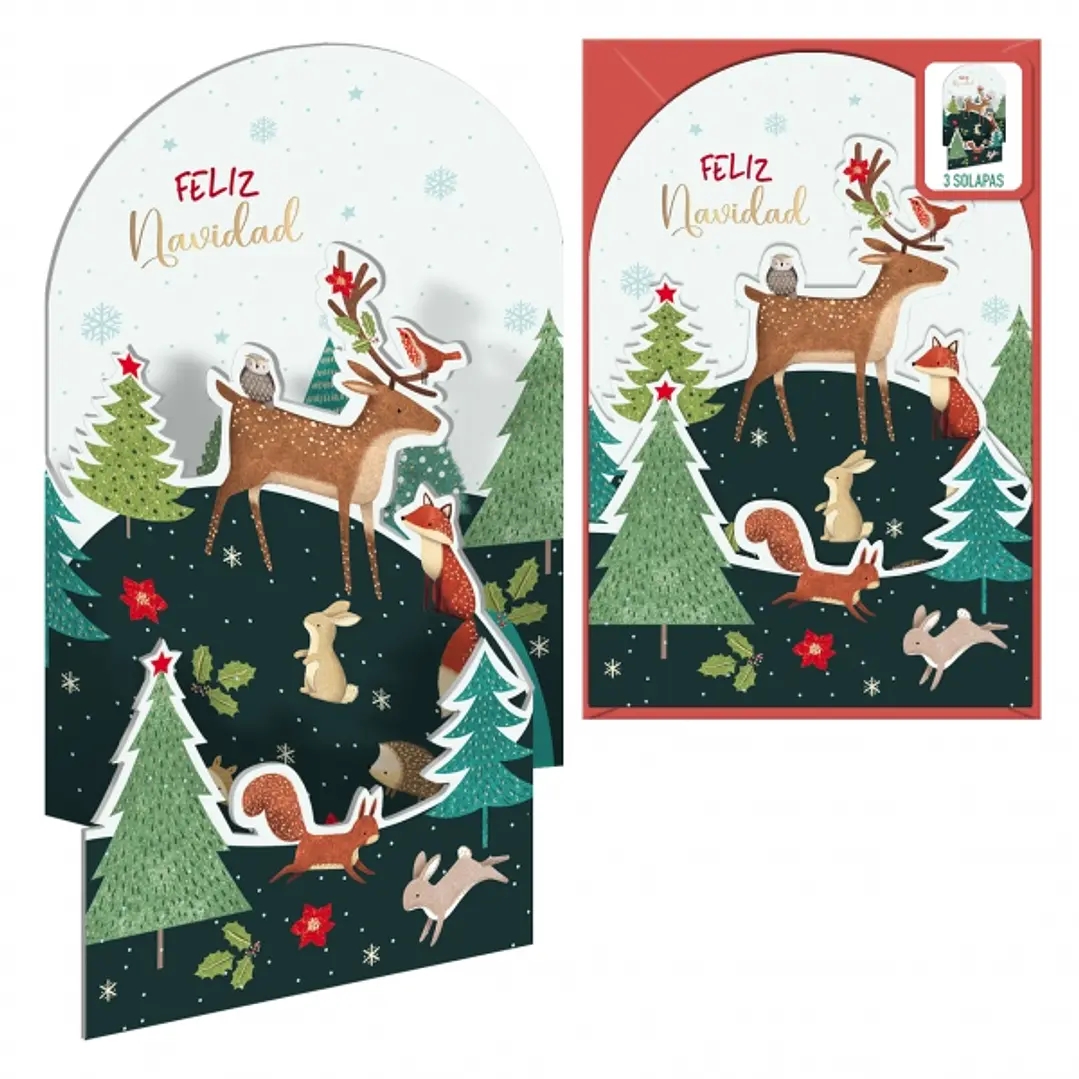 Dohe Animales en el Bosque Pack de 6 Tarjetas Desplegables de Felicitacion Navideña con Sobre - Impresas a todo Color 1