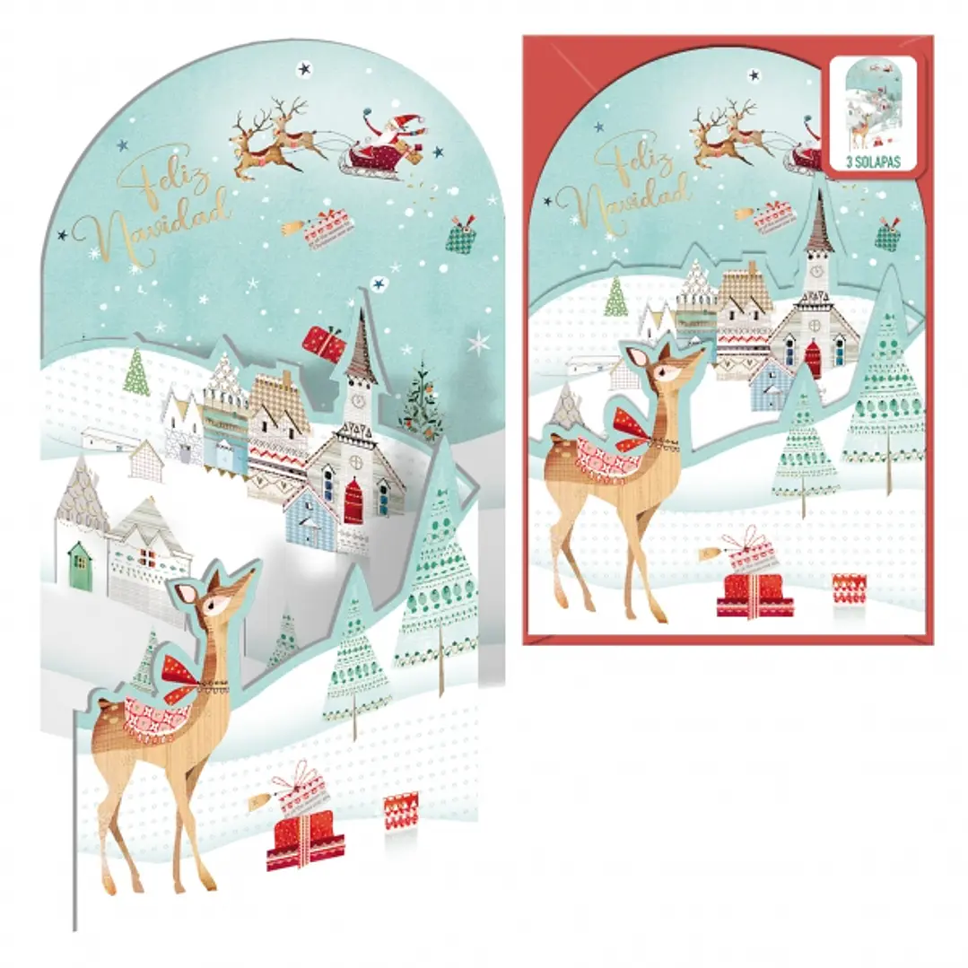 Dohe Aldea Navideña Pack de 6 Tarjetas Desplegables de Felicitacion Navideña con Sobre - Impresas a todo Color 1