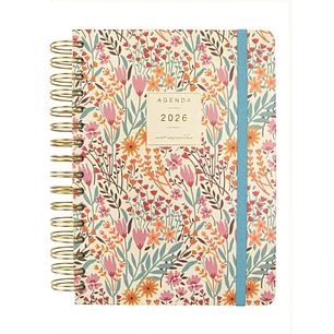 Finocam Moniquilla Agenda de Espiral - Anual 2026 - Planificador - Cierre de Goma - Formato E10 - 155X212mm - 1 Dia por Pagina - Tematica de Flores