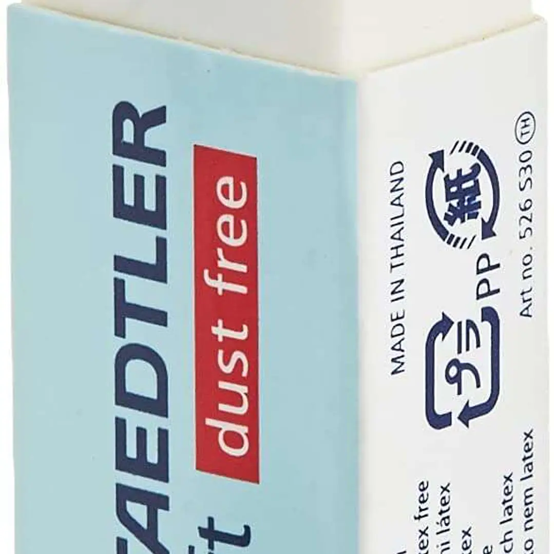 Staedtler Soft 526 S30 Goma de Borrar - Plastico - Maxima Limpieza - Faja Protectora - No Decolora el Papel - Color Blanco 1