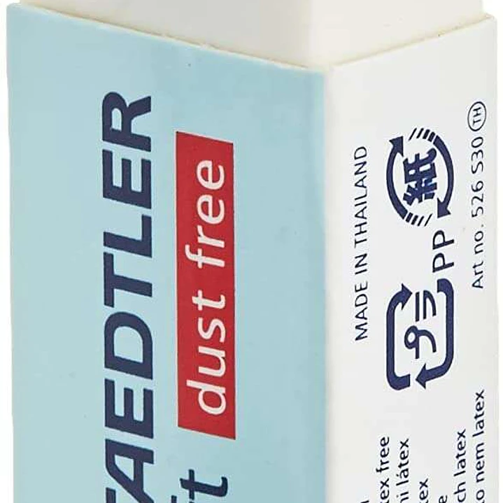 Staedtler Soft 526 S30 Goma de Borrar - Plastico - Maxima Limpieza - Faja Protectora - No Decolora el Papel - Color Blanco 1