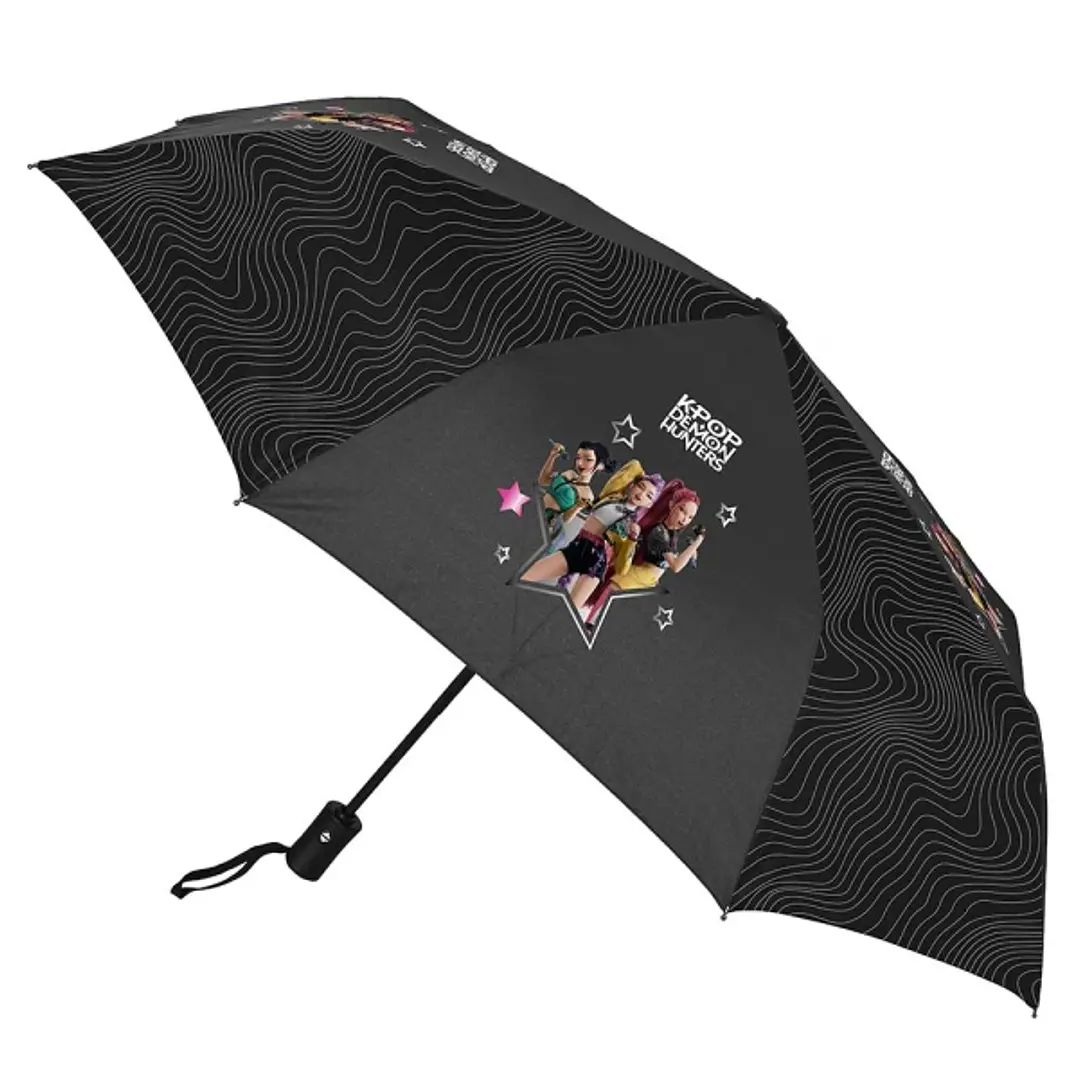Safta K-Pop Demon Hunters Energy Paraguas Automatico - Plegable - Cupula con 8 Paneles - Diametro de 58cm - Asa Engomada - Poliester - Color Negro 1