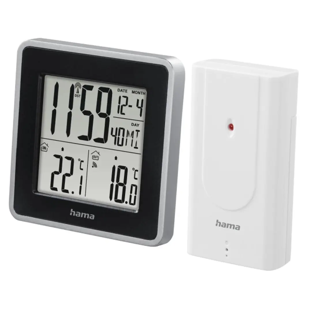 Hama Ews Intro Estacion Meteorologica - Reloj - Sensor Exterior - Radiofrecuencia - Termometro - Higrometro - 9.5x3x9.5cm - Color Negro y Plata 1