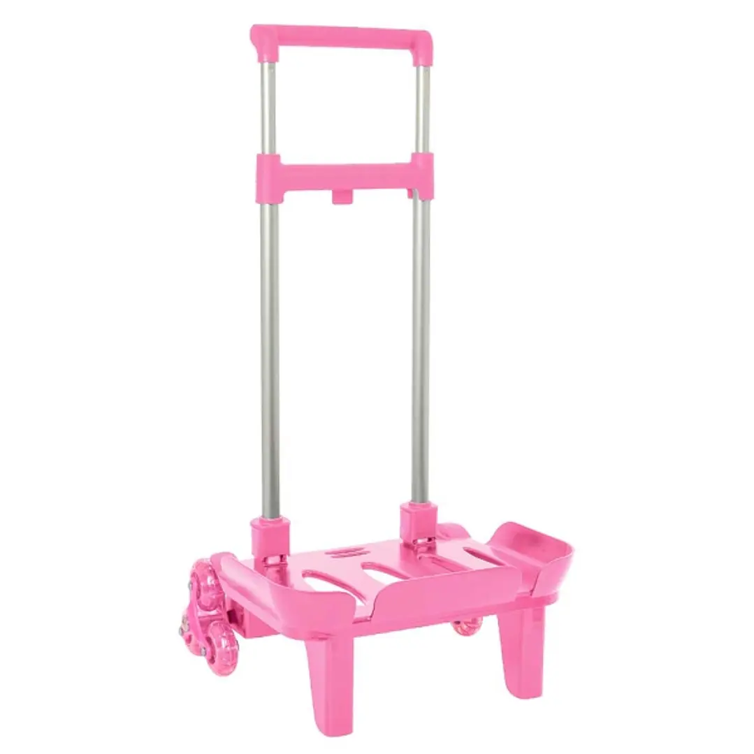Safta Carro Portamochilas - Ruedas Antivibracion - Cubierta de Goma Transparente - Sujecion Universal - 32x16x44cm - Color Rosa 1