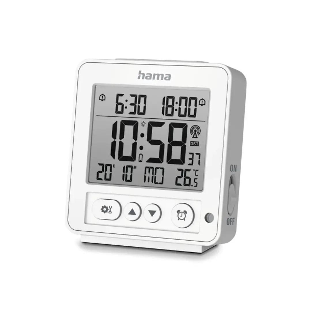 Hama Rhodes Radio Reloj Despertador - Pantalla Digital - Termometro - Funcion de Repeticion de Alarma - 2 Alarmas Configurables - Zona Horaria Ajustab 1