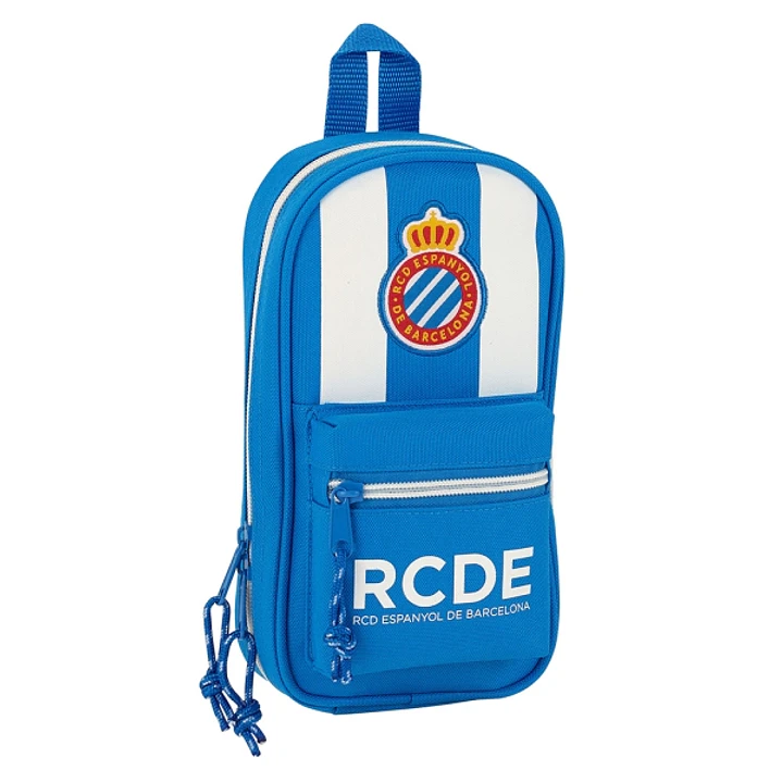 Safta RCD Espanyol Plumier Mochila Vacio - 4 Compartimentos Internos - Cremallera Doble - Bolsillo Frontal - Asa Superior - 1.4L - 120x50x230mm - Colo 1
