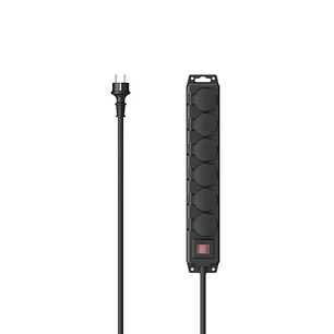 Hama Regleta Alimentacion para Exterior con 6 Tomas - Potencia Maxima 3680W - IP44 - Cable 2m - Interruptor de Encendido - Enchufe Schuko Recto - 7.2x