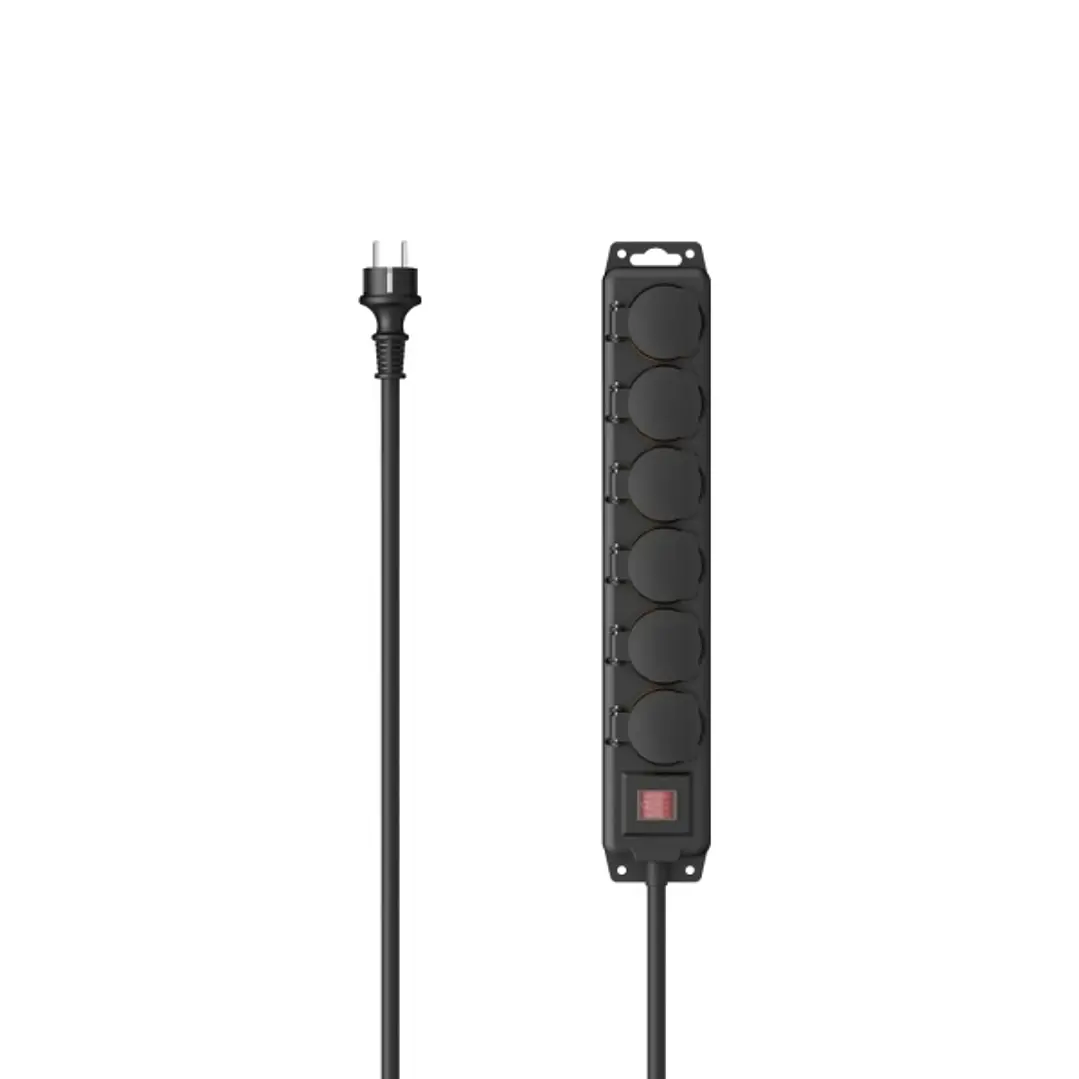 Hama Regleta Alimentacion para Exterior con 6 Tomas - Potencia Maxima 3680W - IP44 - Cable 2m - Interruptor de Encendido - Enchufe Schuko Recto - 7.2x 1