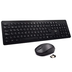 Ewent Pack Inalambrico 2.4hz KB+RATON - Teclado de Oficina con 13 Teclas Multimedia - Raton de Viaje - 1000dpi Unico - Receptor USB-A - 2 Bateria AA (