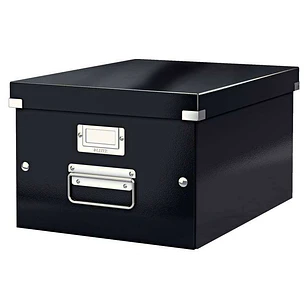 Leitz Click & Store WOW Caja Organizadora Mediana - Asas de Metal - 85% Carton Reciclado - Hasta 9kg de Capacidad - Color Negro