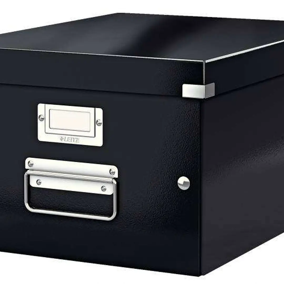 Leitz Click & Store WOW Caja Organizadora Mediana - Asas de Metal - 85% Carton Reciclado - Hasta 9kg de Capacidad - Color Negro 1