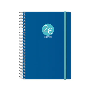 Dohe Menphis Agenda Anual - Dia Pagina - Cubierta de Plastico - Sabado y Domingo misma Pagina - Cierre con Goma Elastica - Tamaño 15x21cm - Color Azul
