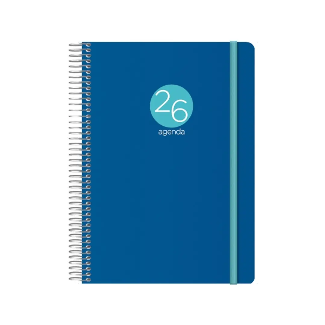 Dohe Menphis Agenda Anual - Dia Pagina - Cubierta de Plastico - Sabado y Domingo misma Pagina - Cierre con Goma Elastica - Tamaño 15x21cm - Color Azul 1