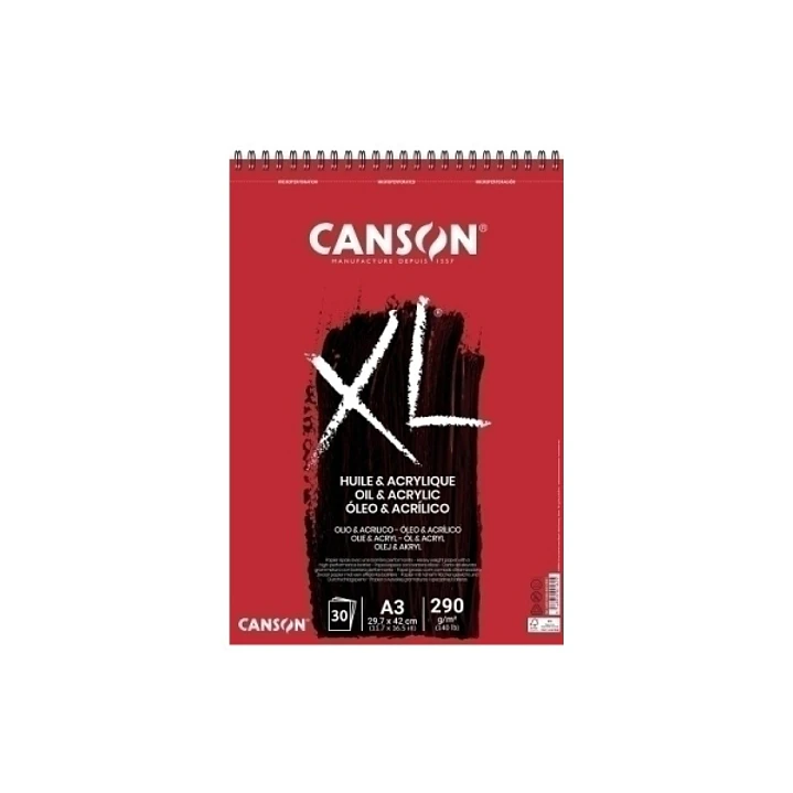 Canson XL Oleo & Acrilico Album Espiral de 30 Hojas A3 - 290g - Grano Fino - Color Blanco 1