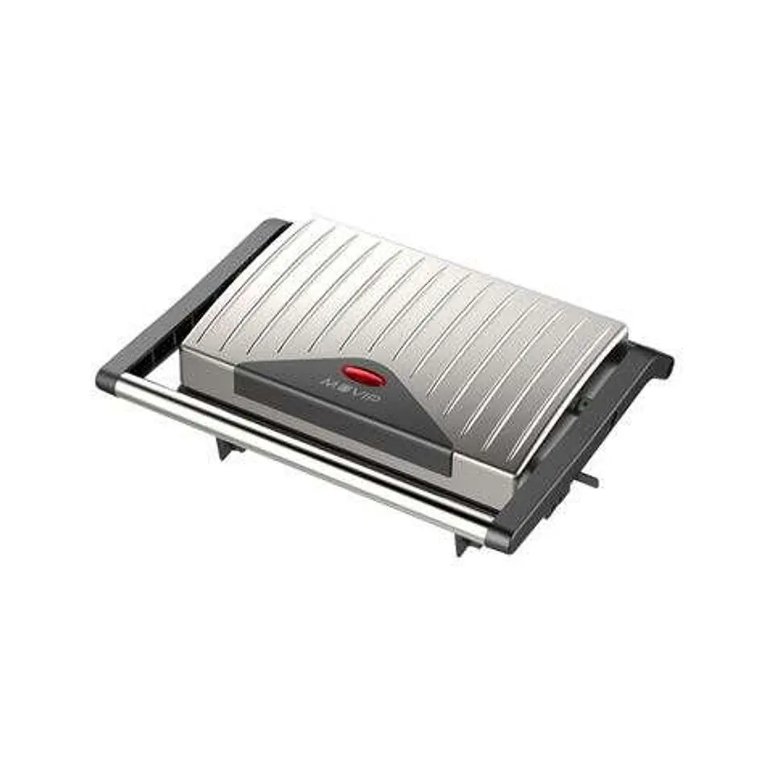 Muvip Sandwichera Inox Placa Lisa 750W - Placa Superior Basculante - Presion Uniforme - Asa Tacto Frio 1