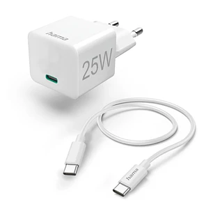 Hama Cargador de Pared - Potencia 25W - Cable 1.5m - USB-C - Power Delivery - Qualcomm - Color Blanco