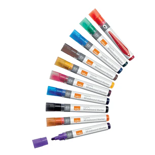 Nobo Pack de 10 Rotuladores para Pizarra Blanca - Punta Redonda 3mm - Tinta Liquida - Ventana para Ver el Nivel de Tinta - Colores Surtidos