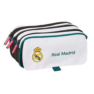Safta Real Madrid Equipacion 26/27 Portatodo - 3 Compartimentos con Cremallera - Cinta Trasera Adaptable - Bolsillo Frontal de Rejilla con Velcro - 21