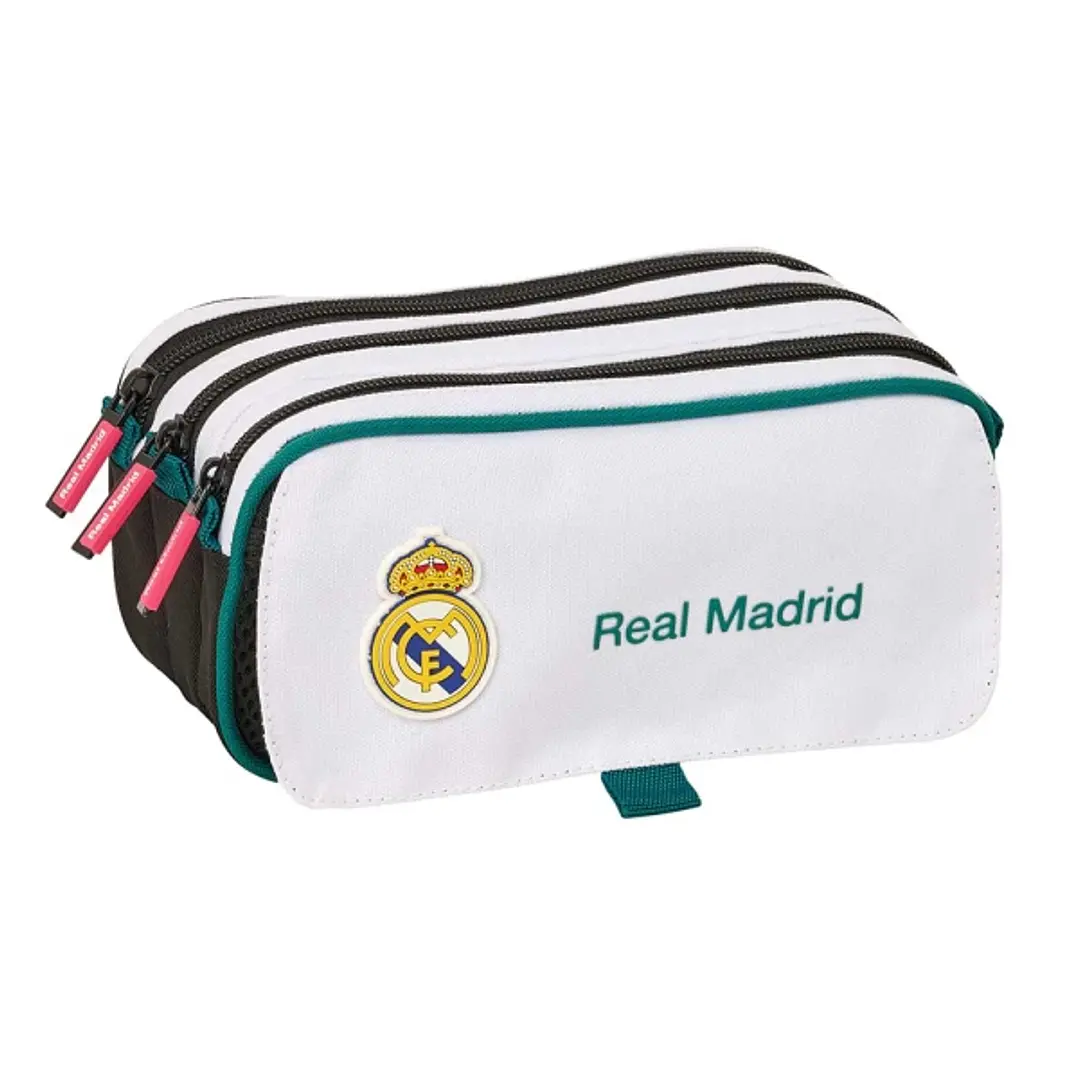 Safta Real Madrid Equipacion 26/27 Portatodo - 3 Compartimentos con Cremallera - Cinta Trasera Adaptable - Bolsillo Frontal de Rejilla con Velcro - 21 1