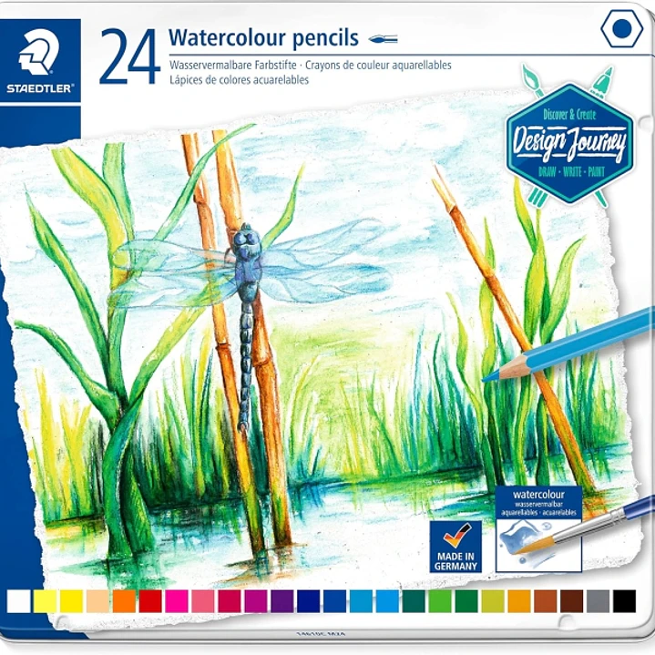 Staedtler 14610C Caja Metalica con 24 Lapices de Colores Acuarelables - Resistentes a la Rotura - Colores Surtidos 1