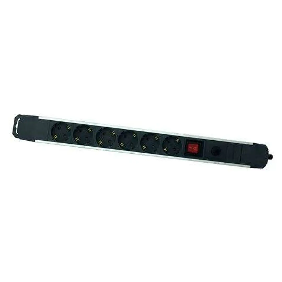 Elbat Regleta Alimentacion Aluminio - 6 Tomas Schuko - Interruptor On/Off - Proteccion de Sobrecarga - Cable de 1.50m 1
