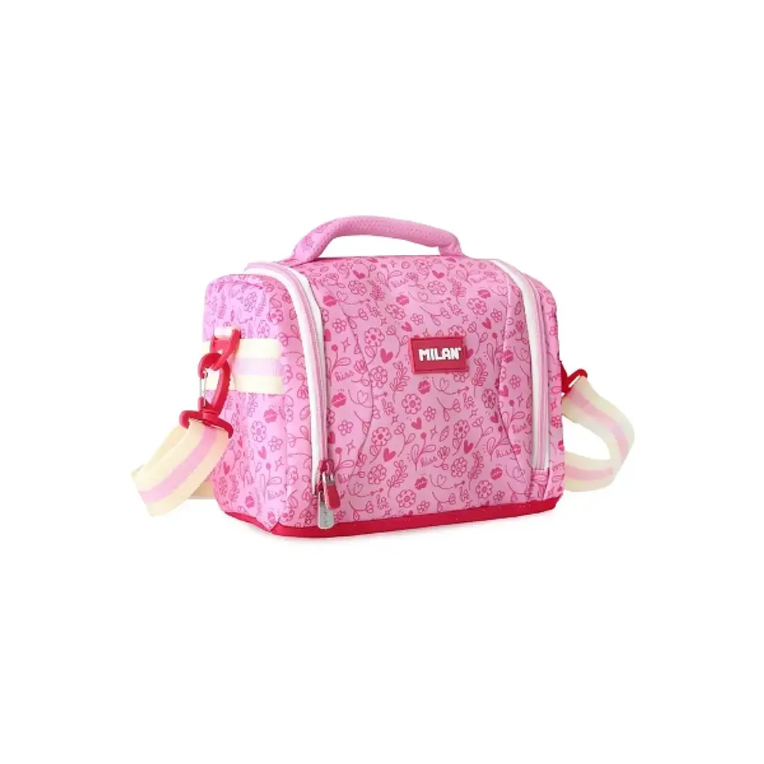 Milan Pink Flowers Bolsa Isotermica Porta Alimentos de 5L - Gran Capacidad - Apertura Total - Bolsillo Interior de Malla - Correa Regulable - Medidas  1
