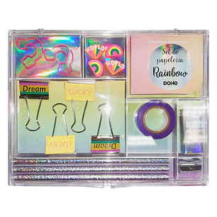 Dohe Set de Papeleria de Regalo - Incluye Bloc de Notas 80 Hojas 80x65mm - Clips con Forma 36x28mm - Pinzas 32mm - Push Pins 18.3x12mm - Lapiceros - A
