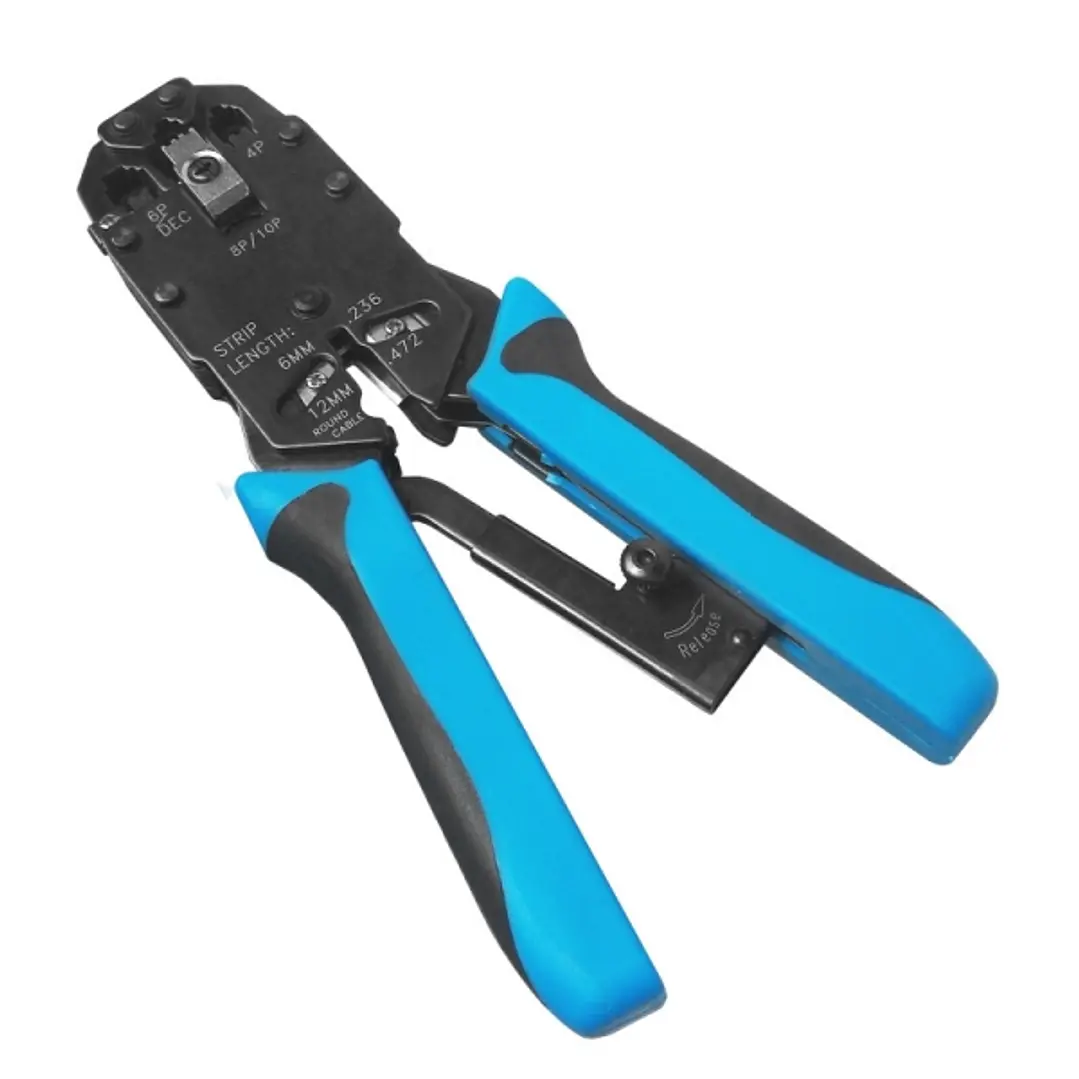WP Crimpadora Metalica para RJ11/RJ12/RJ45 de Carraca - Funcion Pelacables - Color Negro y Azul 1