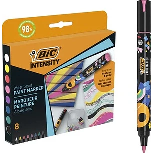 Bic Intensity Pack de 8 Marcadores de Pintura - Punta Media - Tinta con Base de Agua - 98% de Materiales Reciclados - Colores Surtidos