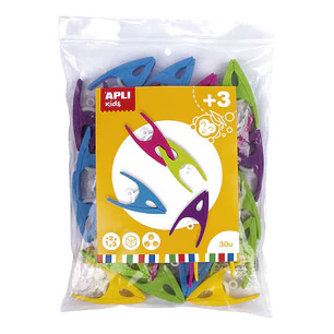 Apli Pinzas de Plastico para Niños - Tamaño 60x33x15 - Colores Surtidos: Amarillo, Fucsia, Lila, Verde y Azul - Alto Valor Didactico - Formato Maxi