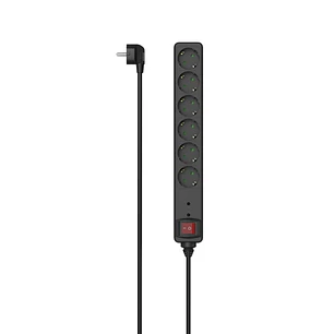 Hama Regleta Alimentacion con 6 Tomas - Potencia Maxima 3680W - Voltaje 250V - Cable 1.4m - Interruptor de Encendido - Enchufe Schuko en Angulo - 4.7x