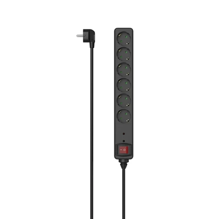 Hama Regleta Alimentacion con 6 Tomas - Potencia Maxima 3680W - Voltaje 250V - Cable 1.4m - Interruptor de Encendido - Enchufe Schuko en Angulo - 4.7x 1