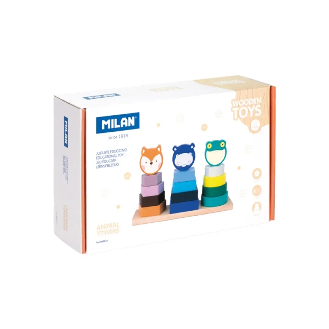 Milan Animal Towers Juguete Educativo de Madera - Torres Apilables - a Partir de 12 Meses - Multicolor 1