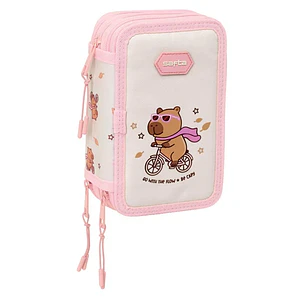 Safta Capibara Plumier de 3 Pisos - 37 Piezas - Goma - Lapiz - 2 Boligrafos - Sacapuntas - 2 Reglas - 16 Colores - 14 Rotuladores - 12.5x19.5x5.5cm - 