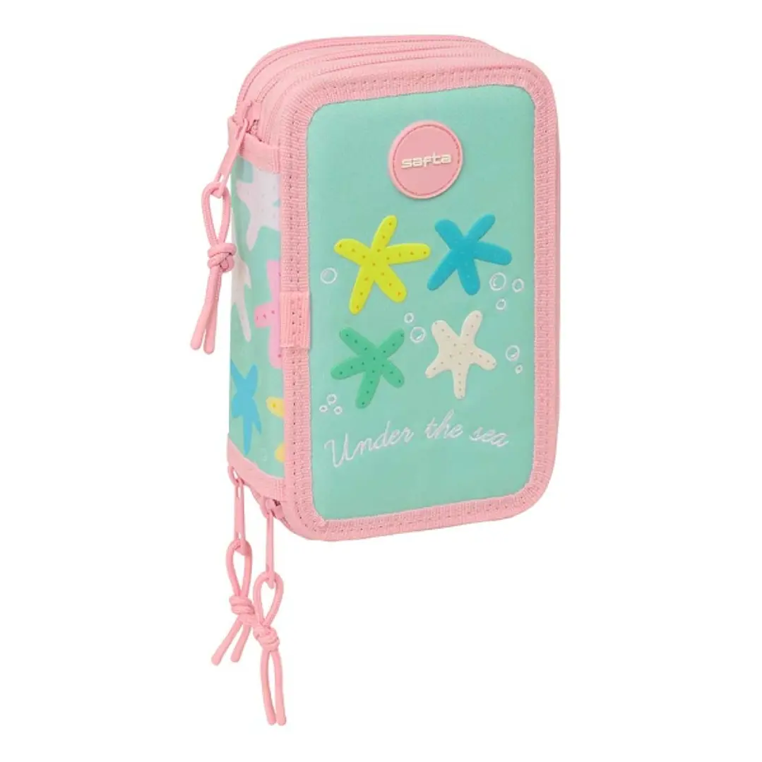 Safta Estrellas Plumier de 3 Pisos - 37 Piezas - Goma - Lapiz - 2 Boligrafos - Sacapuntas - 2 Reglas - 16 Colores - 14 Rotuladores - 12.5x19.5x5.5cm - 1