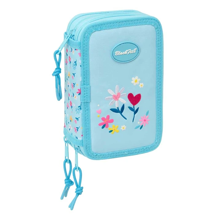 Safta Blackfit8 Petalos Plumier de 3 Pisos - 37 Piezas - Goma - Lapiz - 2 Boligrafos - Sacapuntas - 2 Reglas - 16 Colores - 14 Rotuladores - 12.5x19.5 1