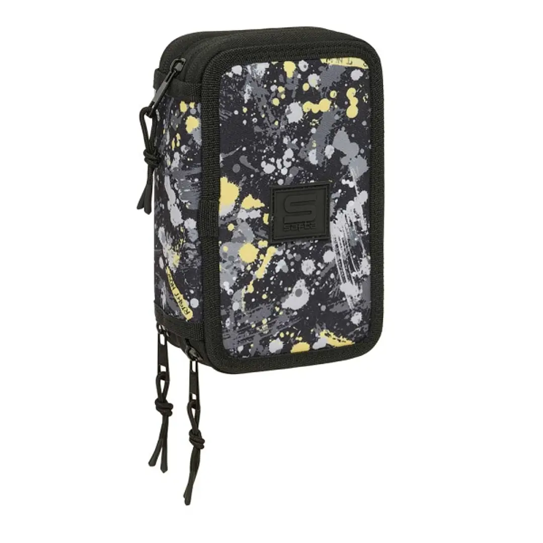 Safta Graffiti Splash Plumier de 3 Pisos - 37 Piezas - 1.3L - Goma - Lapiz - Boligrafos - Sacapuntas - Reglas - 16 Colores - 14 Rotuladores - 125x55x1 1