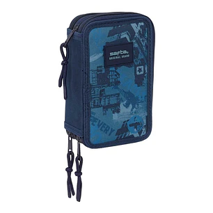 Safta New Edition Plumier de 3 Pisos - 37 Piezas - 1.3L - Goma - Lapiz - Boligrafos - Sacapuntas - Reglas - 16 Colores - 14 Rotuladores - 125x55x195mm