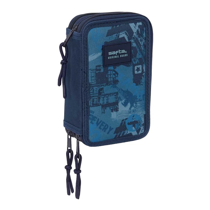 Safta New Edition Plumier de 3 Pisos - 37 Piezas - 1.3L - Goma - Lapiz - Boligrafos - Sacapuntas - Reglas - 16 Colores - 14 Rotuladores - 125x55x195mm 1