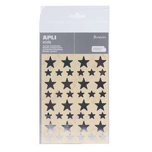 Apli Bolsa de Gomets en Forma de Estrella - Tamaño 12.5mm y 19.5mm - Adhesivo Permanente Plata - 3 Hojas y 120 Gomets - Normas EN-71 y FSC - Adhesivo 