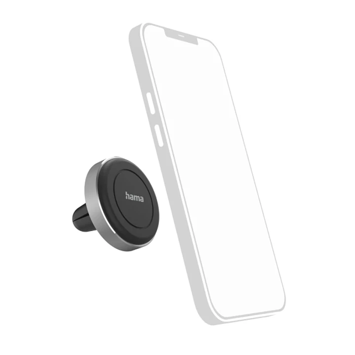 Hama Magnet Soporte de Coche para Smartphone - Magnetico - Pinza para Rejilla - Peso Max 200g - Universal - Aluminio - Color Negro y Plata 1