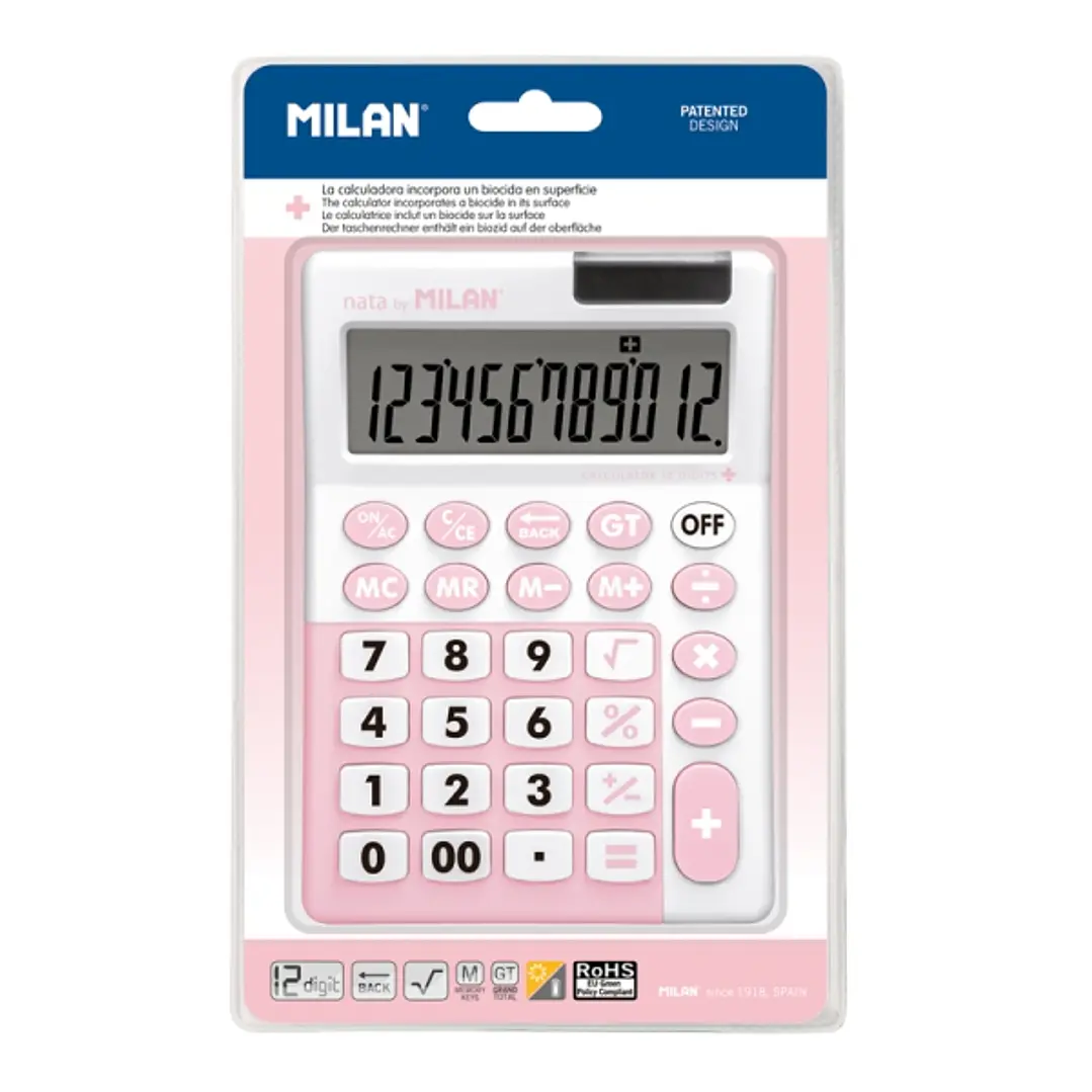 Milan Edicion + Calculadora - 12 Digitos - Superficie Antibacteriana - Blister - Color Rosa 1