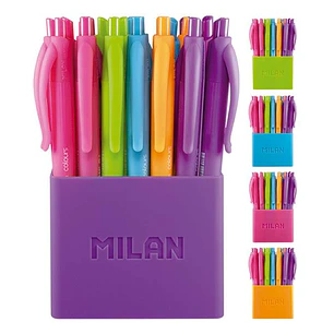 Milan P1 Touch Colours Pack de 24 Boligrafos de Bola Retractiles - Punta Redonda 1.0 mm - Tinta con Base de Aceite - Cuerpo del Color de la Tinta - Co