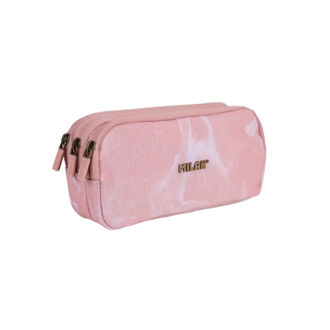 Milan Lava Estuche Portatodo - Cremallera - 3 Compartimentos - 22x11x6.5cm - Color Rosa 1