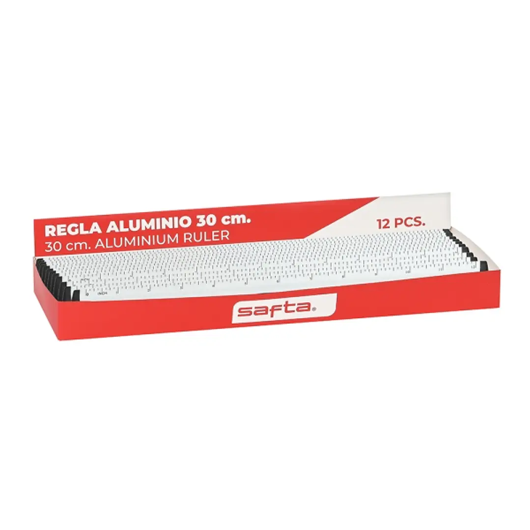 Safta Expositor con 12 Reglas de 30cm - Aluminio - 330x125x30mm - Colores Surtidos 1